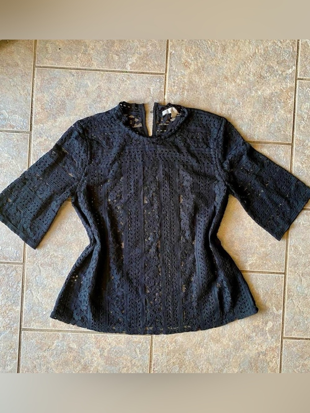 LOFT Black Lace Short-Sleeve Peplum Blouse Size M “Like New”